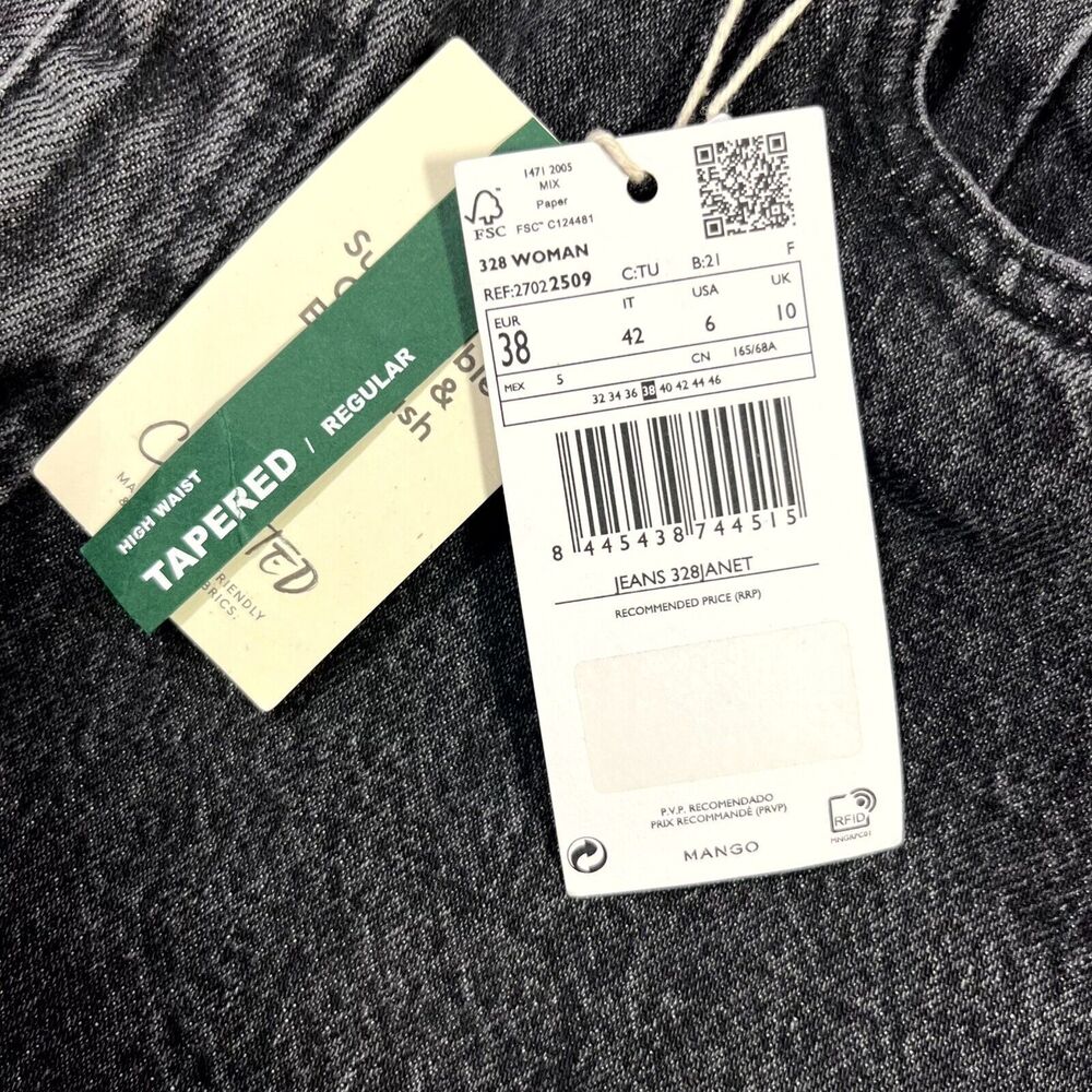 MNG Mango High Waist Tapered Fit Jeans Black Womens Size USA 6 EUR 38 (30x30) - Picture 7 of 15